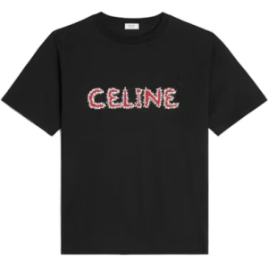 Celine Rhinestone Loose T-shirt In Cotton Jersey red