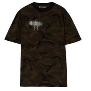 Palm Angels Camouflage-Print Rhinestone Logo T-Shirt
